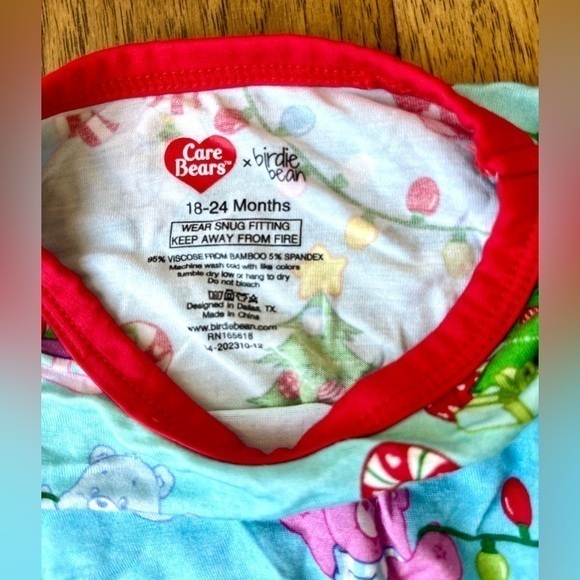 Care Bears x Birdie Bean Bamboo Christmas Pajama Set, Size 18-24 months,‎ EUC - Picture 2 of 3
